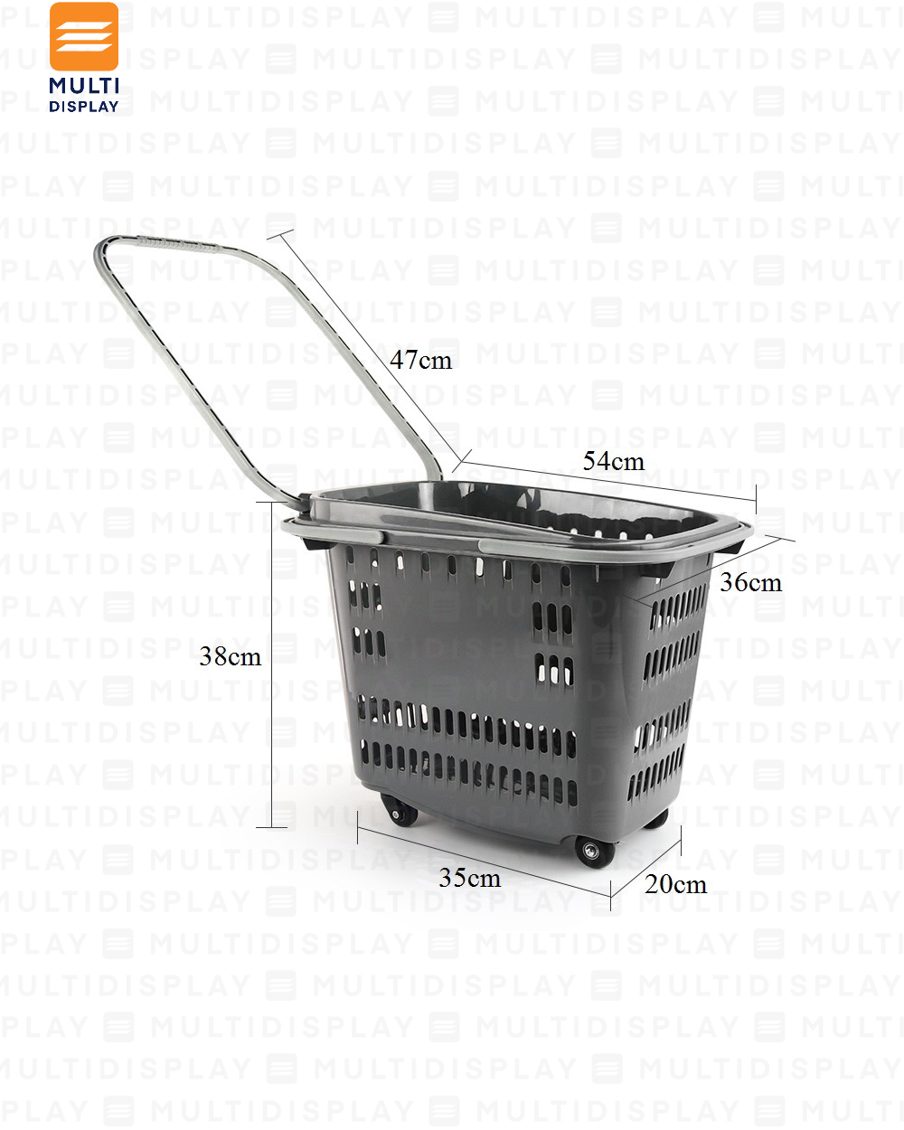 Canasta de Mano con Rueda, Agarradero Plastico 35L, Gris