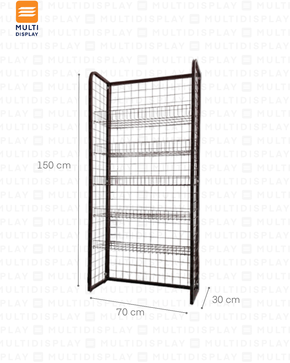 Estante Mallado Estandar M, 5 Niveles 70x30x150cm, Negro