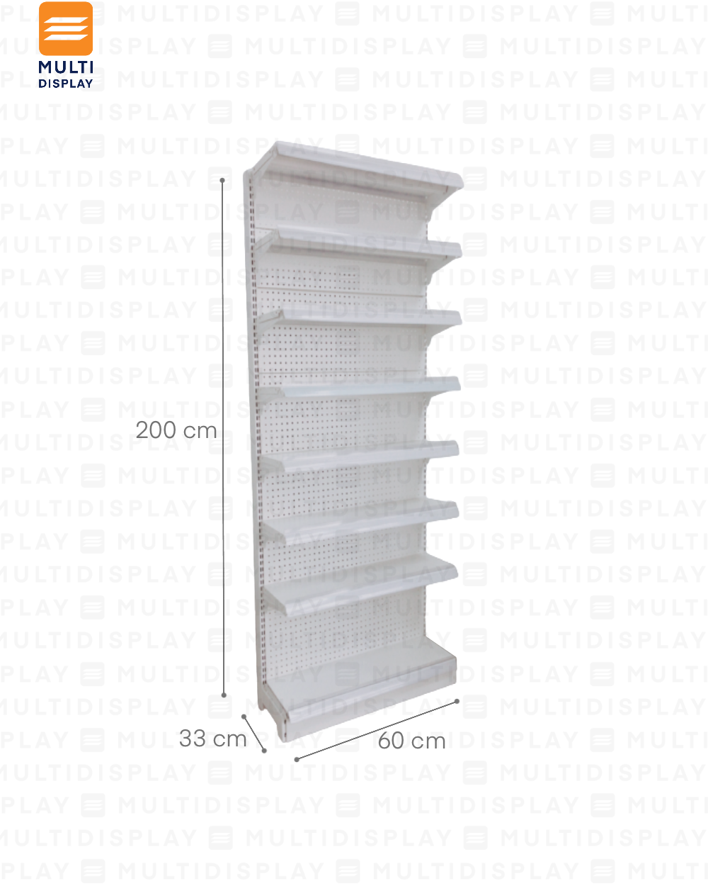 Gondola Frontal Inicial 60x30x200cm 8 Tablilla, Perf Blanco, 60kg