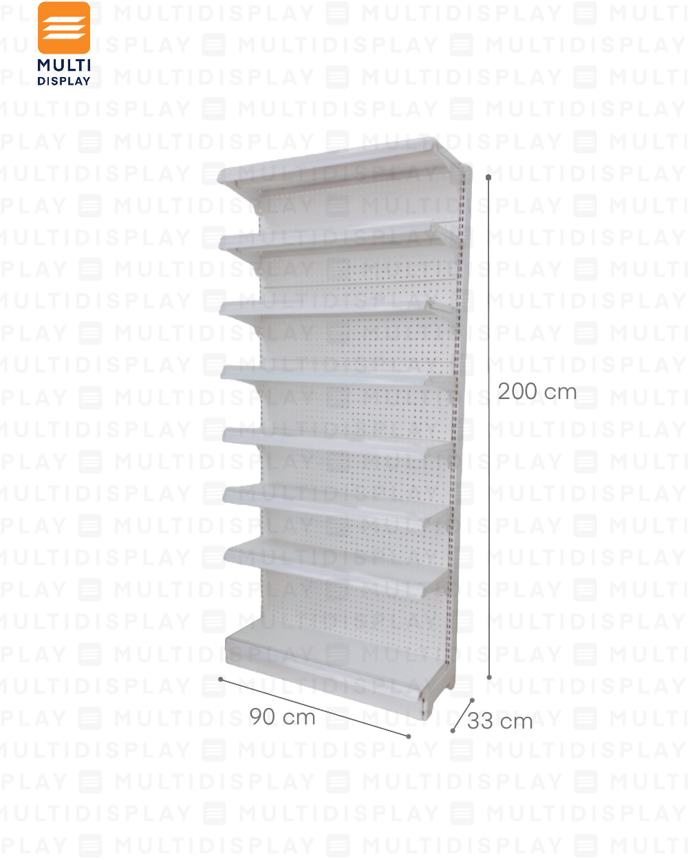 Gondola Pared Inicial 90x30x200cm 8 Tablilla, Perf Blanco, 60kg