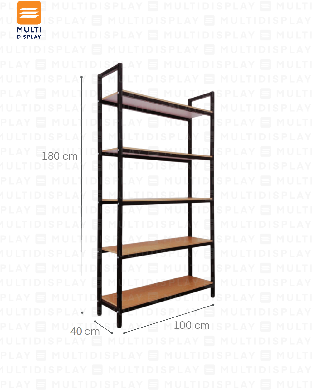 Estante de Madera con Postes de Hierro con Niveles Ajustables 100x40x183cm