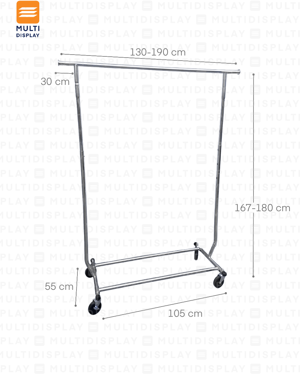 Pechero Sencillo Extendible con Ruedas 105x55x180cm Cromado
