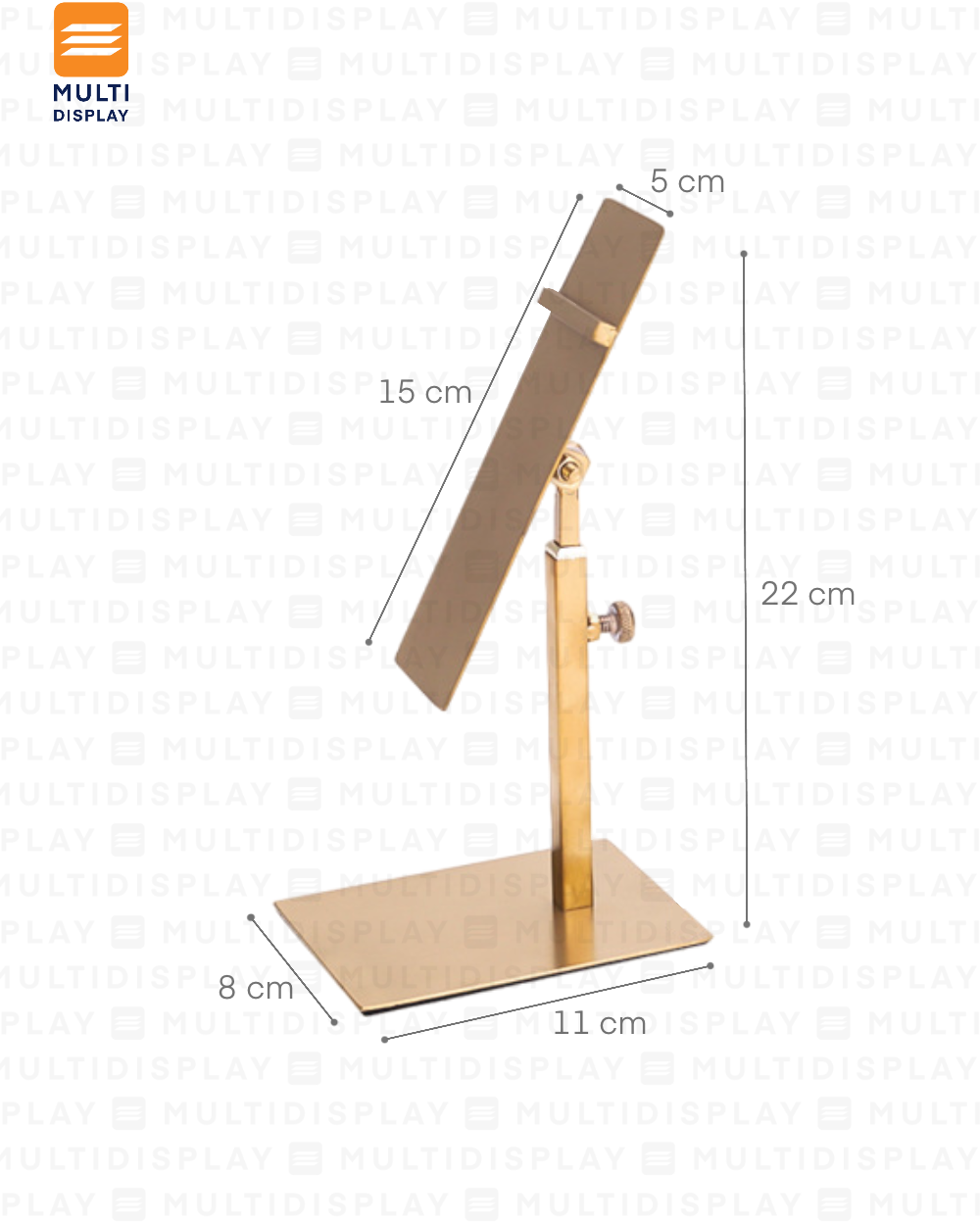 Base para Exhibicion de Zapato Ajustable con tope, 15x5cm, Acero Inoxidable, Dorado