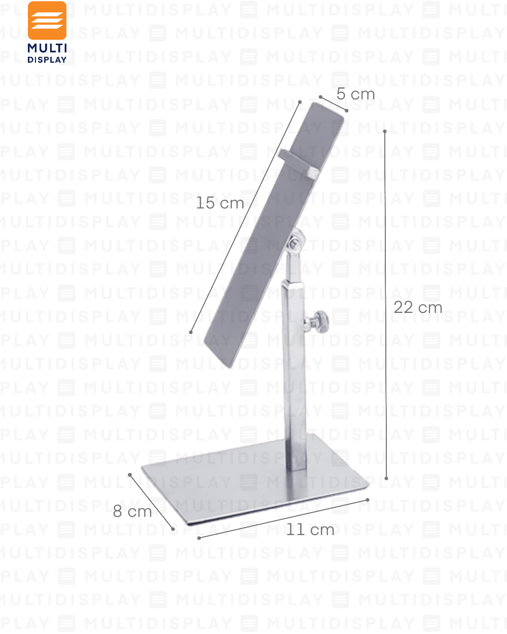 Base para Exhibicion de Zapato Ajustable con tope, 15x5cm, Acero Inoxidable, Plateado