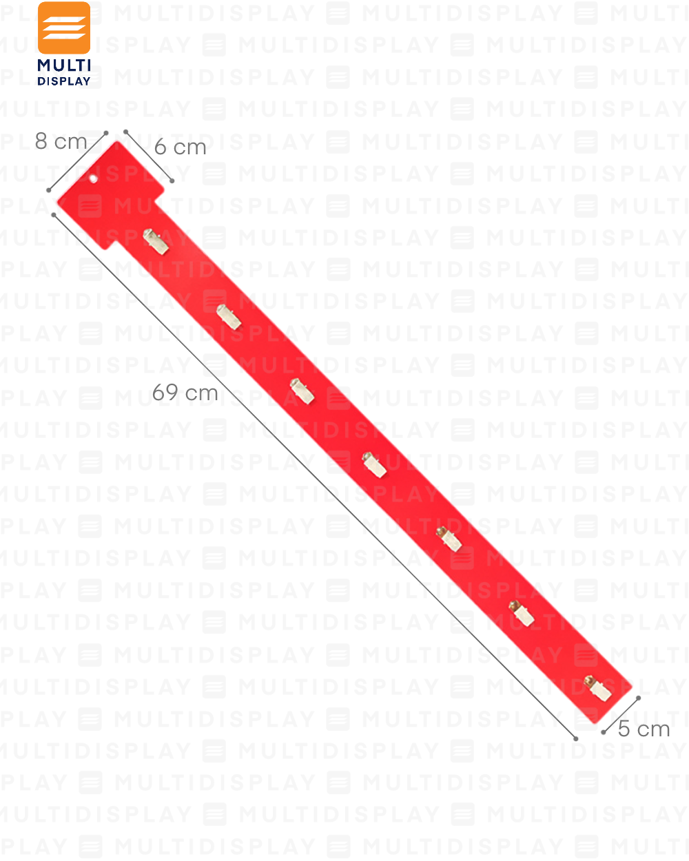 Tira de Impulso Plastico, 7 Ganchos Metalicos 69cm, Rojo
