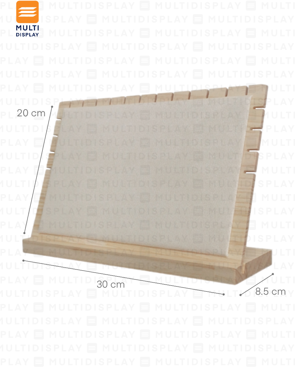 Exhibidor de Collar Tablero Horizontal Madera con Gamuza, 30x20cm, Crema