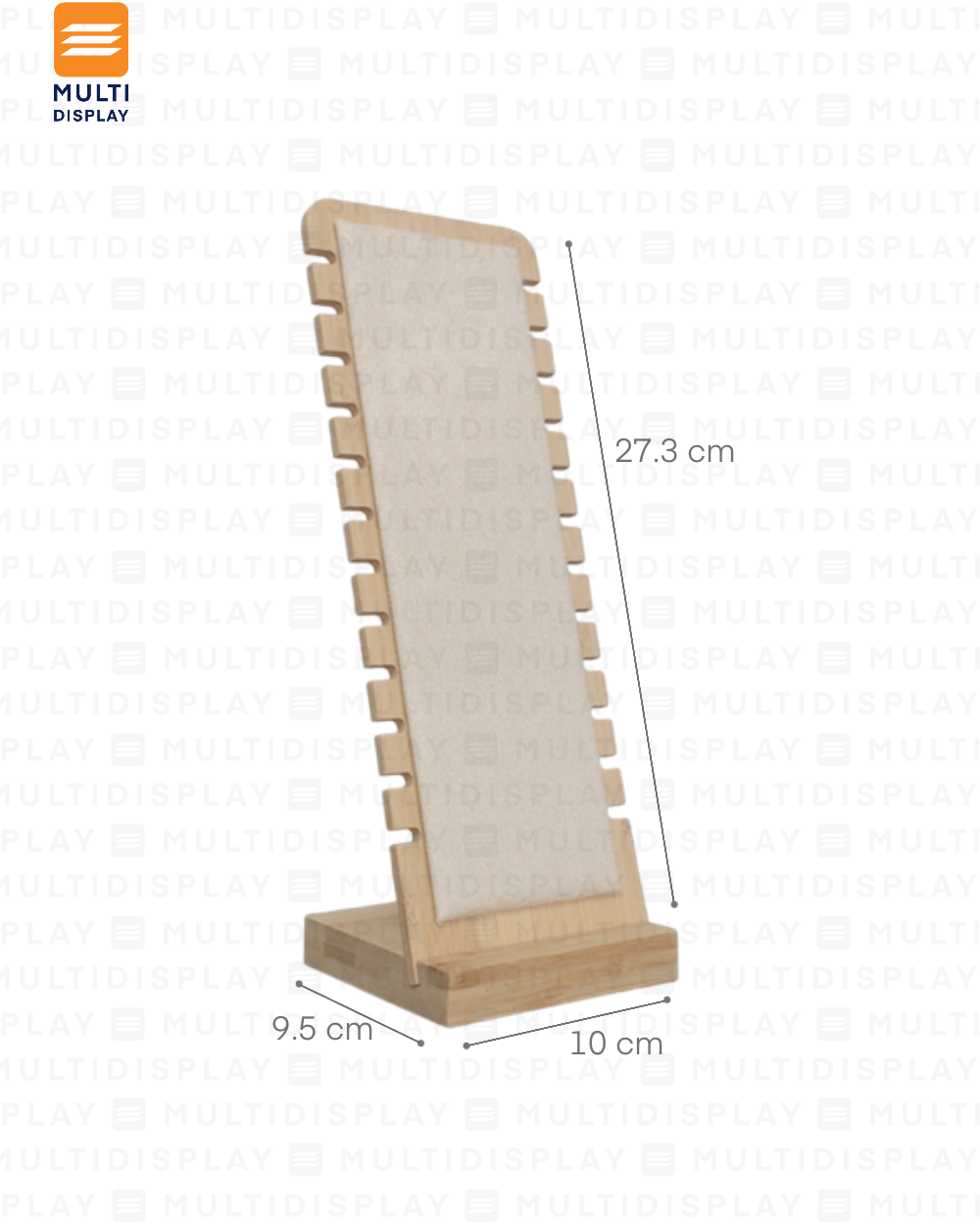 Exhibidor de Collar Tablero Vertical Madera con Gamuza, 10x27cm, Crema