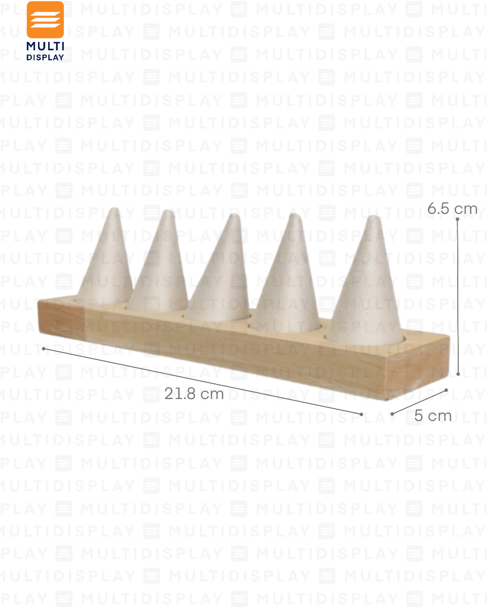 Exhibidor de Anillo estilo Cono, Madera con Gamuza 5 slot, Crema