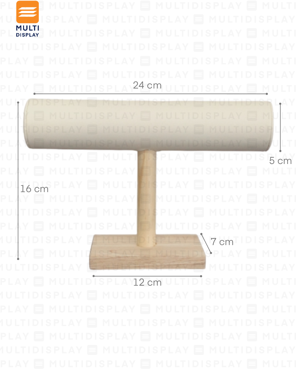 Exhibidor de Pulsera T Madera con Gamuza 1 Nivel 24cm, Crema