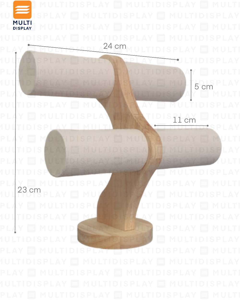 Exhibidor de Pulsera S Madera con Gamuza 2 Nivel 24cm, Crema