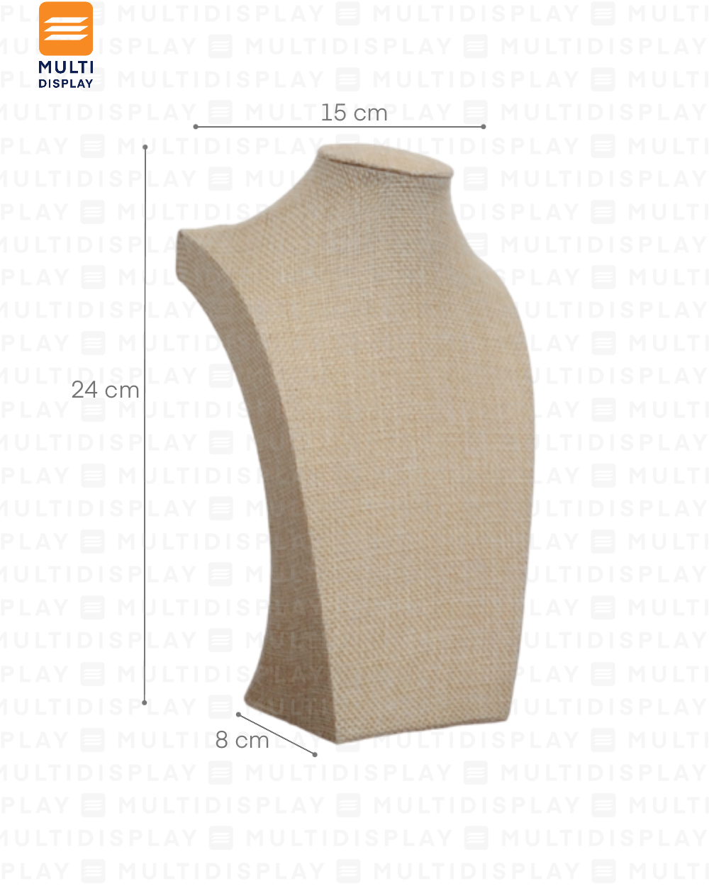 Exhibidor de Collar Busto Rectangular Lino 24cm, Crema