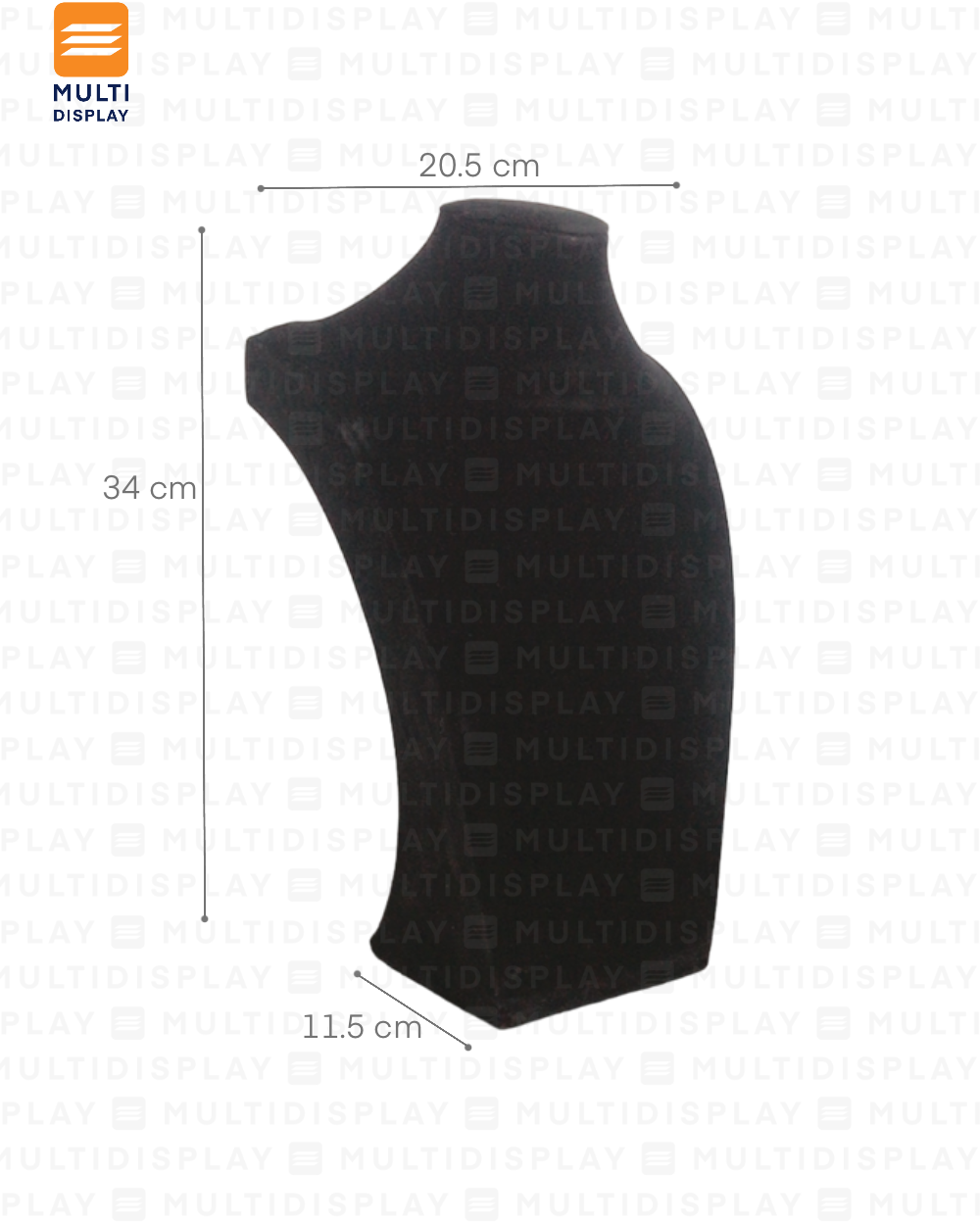 Exhibidor de Collar Busto Rectangular Tela 34cm, Negro