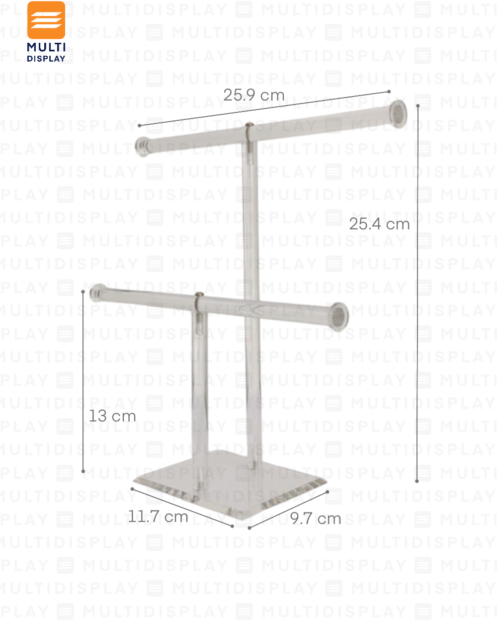 Exhibidor de Pulsera T Acrilico 2 Nivel 26cm, Transparente