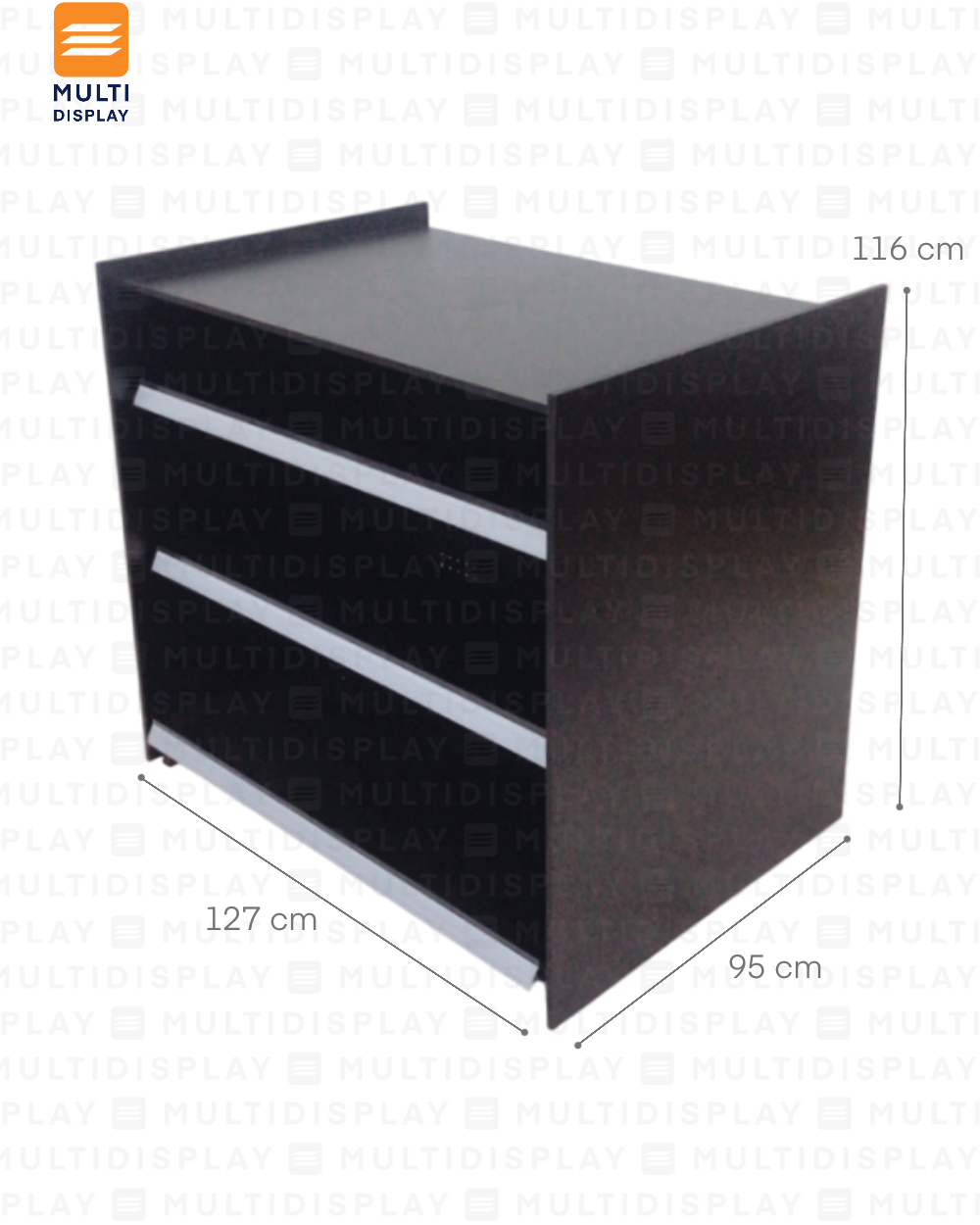 Mueble Caja Estructura de Gondola sobre de Madera, 3 niveles 127x95x116cm, Negro