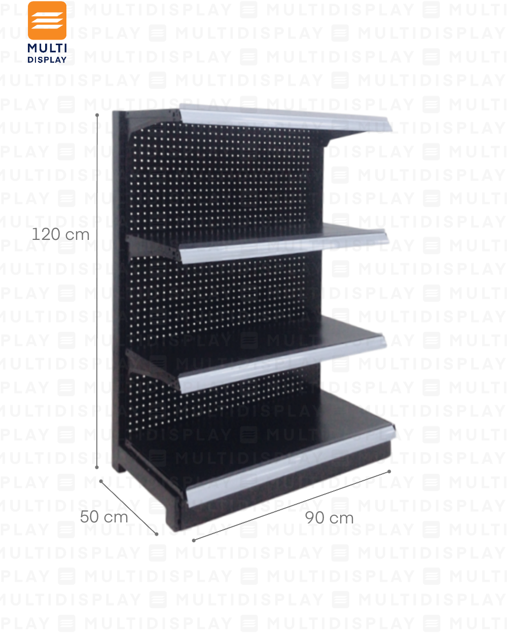 Gondola Frontal Inicial 90x50x120cm 4 Tablilla, Perf Negro, 60kg