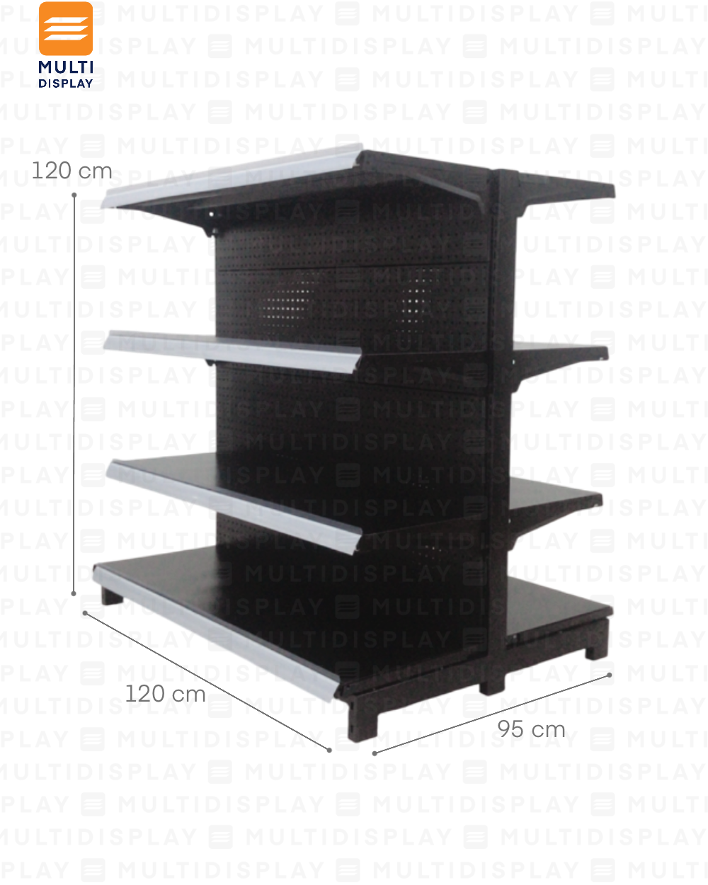Gondola Doble Inicial 120x95x120cm 4 Tablilla, Perf Negro, 60kg