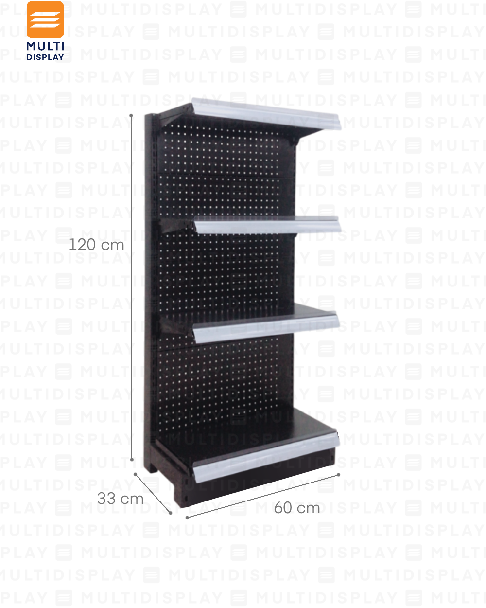 Gondola Frontal Inicial 60x30x120cm 4 Tablilla, Perf Negro, 60kg