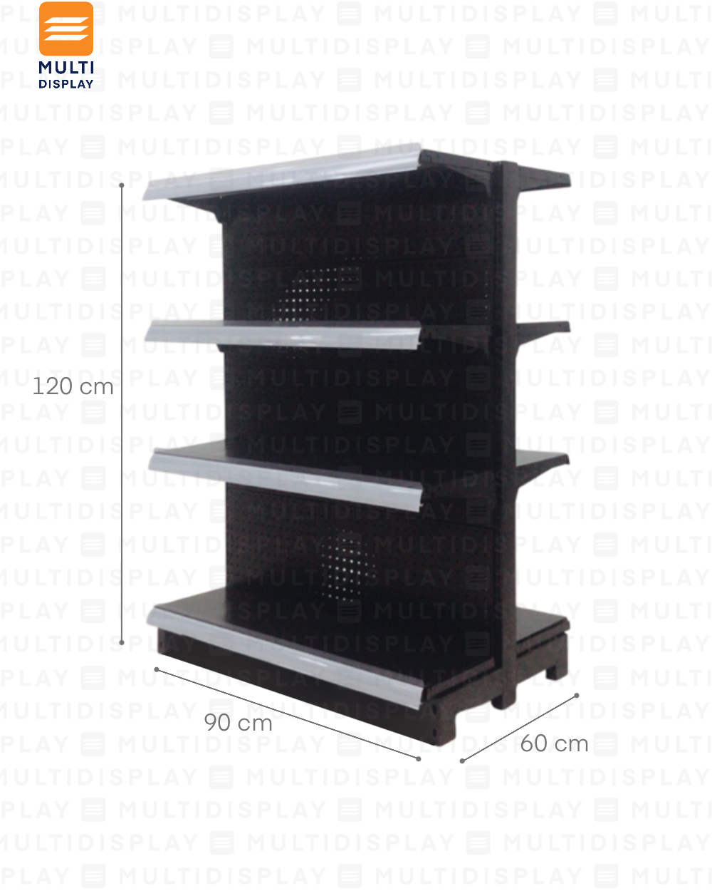 Gondola Doble Inicial 90x60x120cm 4 Tablilla, Perf Negro, 60kg
