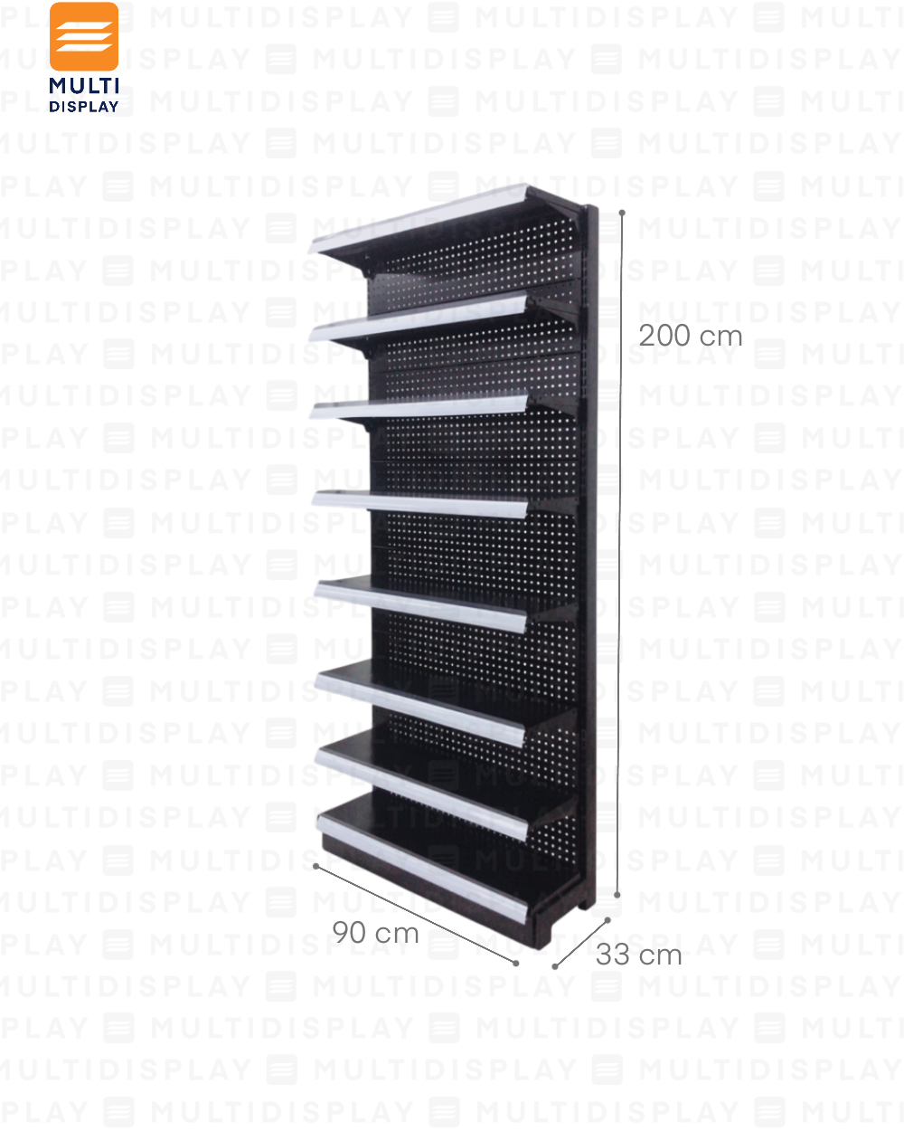 Gondola Pared Inicial 90x30x200cm 8 Tablilla, Perf Negro, 60kg