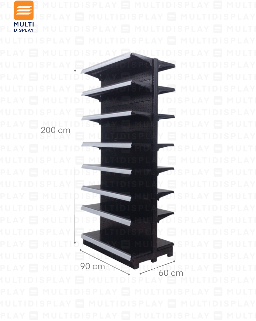 Gondola Doble Inicial 90x60x200cm 8 Tablilla, Perf Negro, 60kg
