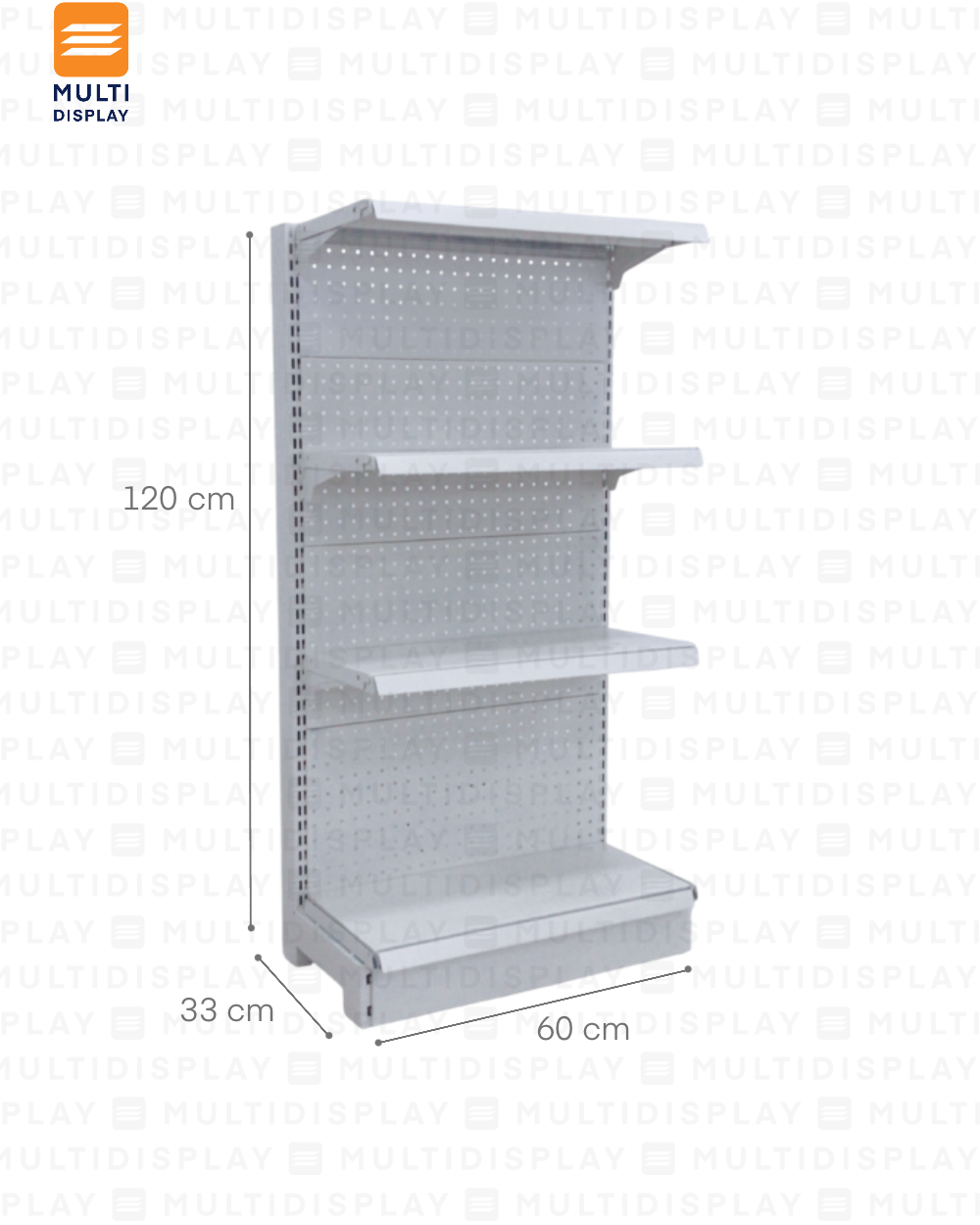 Gondola Frontal Inicial 60x30x120cm 4 Tablilla, Perf Blanco, 60kg