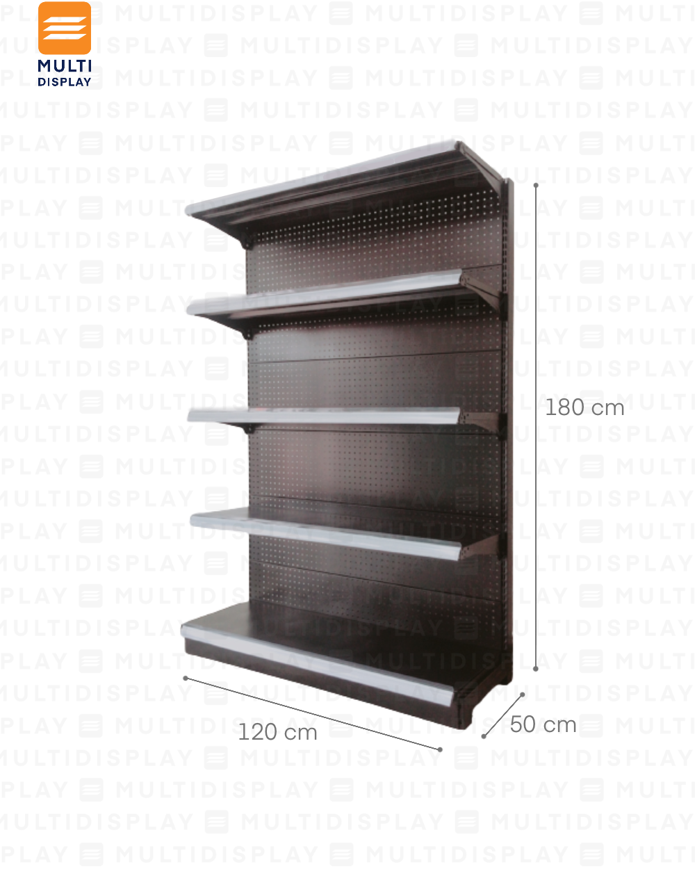 Gondola Pared Inicial 120x50x180cm 5 Tablilla, Perf Negro, 60kg