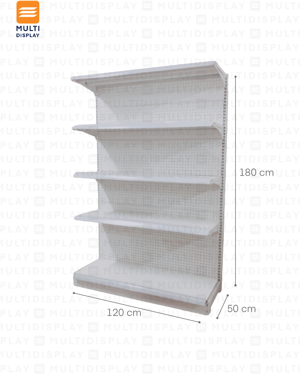 Gondola Pared Inicial 120x50x180cm 5 Tablilla, Perf Blanco, 60kg