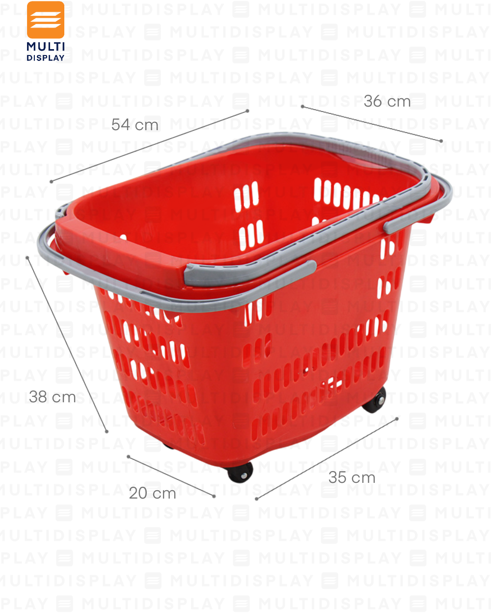 Canasta de Mano con Rueda, Agarradero Plastico 35L, Rojo