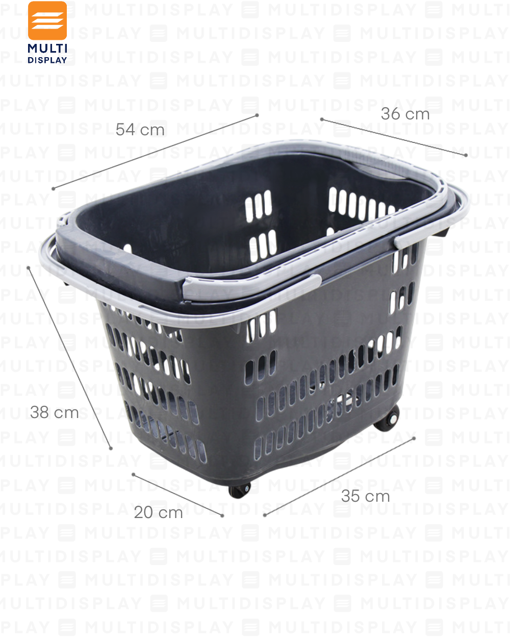 Canasta de Mano con Rueda, Agarradero Plastico 35L, Gris