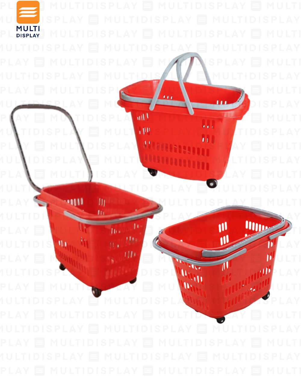 Canasta de Mano con Rueda, Agarradero Plastico 35L, Rojo