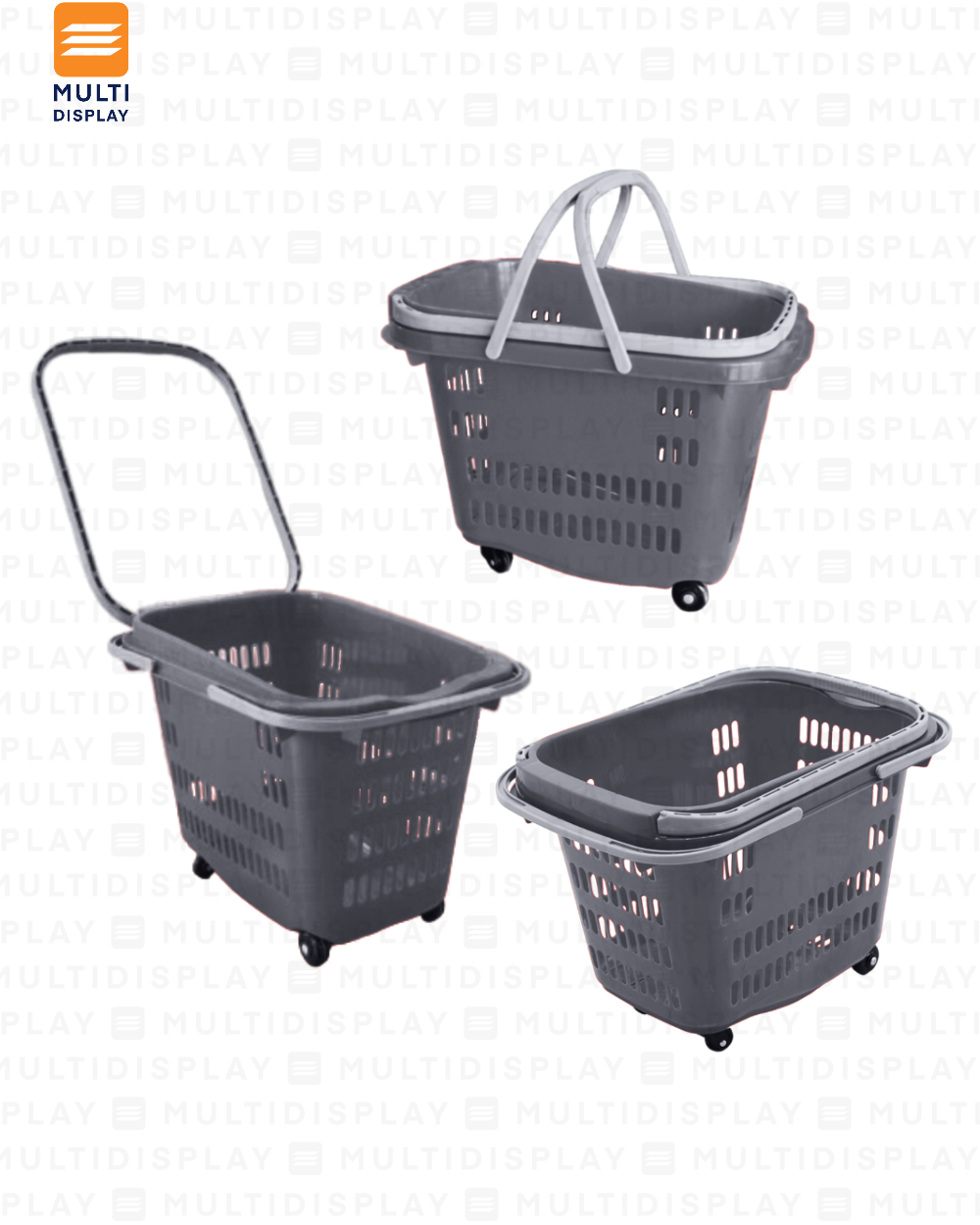 Canasta de Mano con Rueda, Agarradero Plastico 35L, Gris