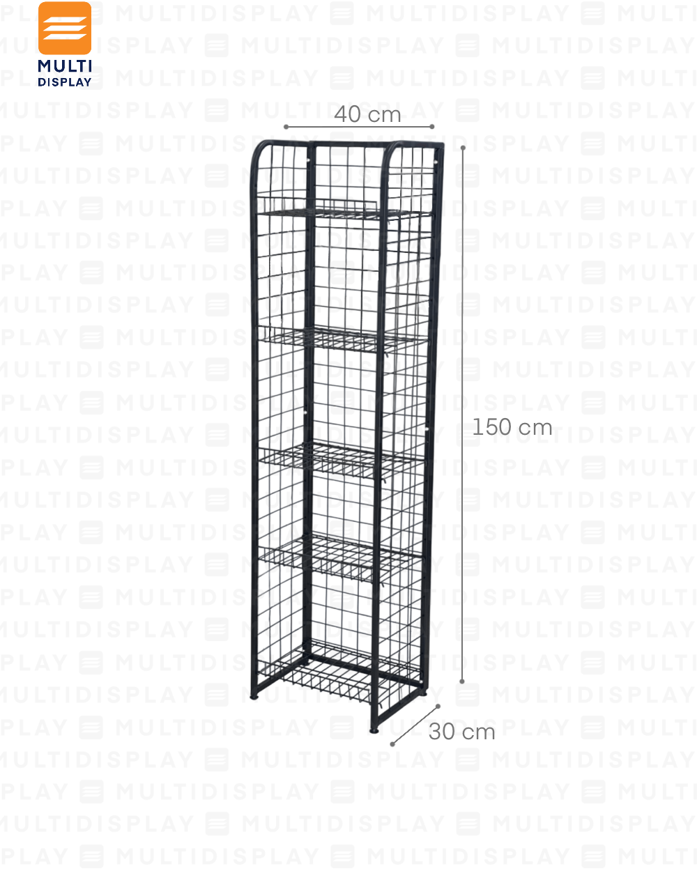 Estante Mallado S, 5 Niveles 40x30x150cm, Negro