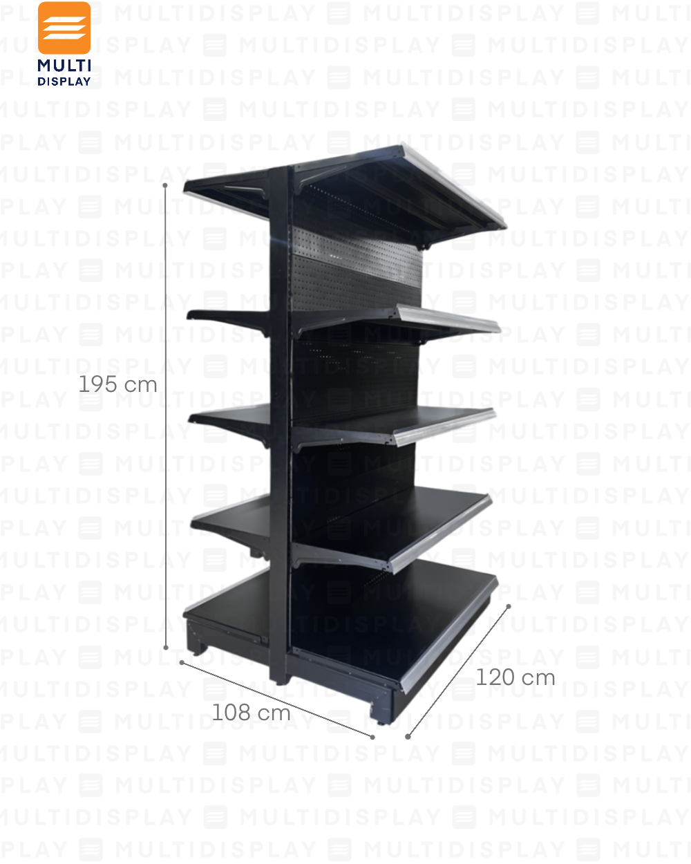 Gondola Doble HD Inicial 120x108x195cm 5 Tablillas, Perf. Negro, 250kg