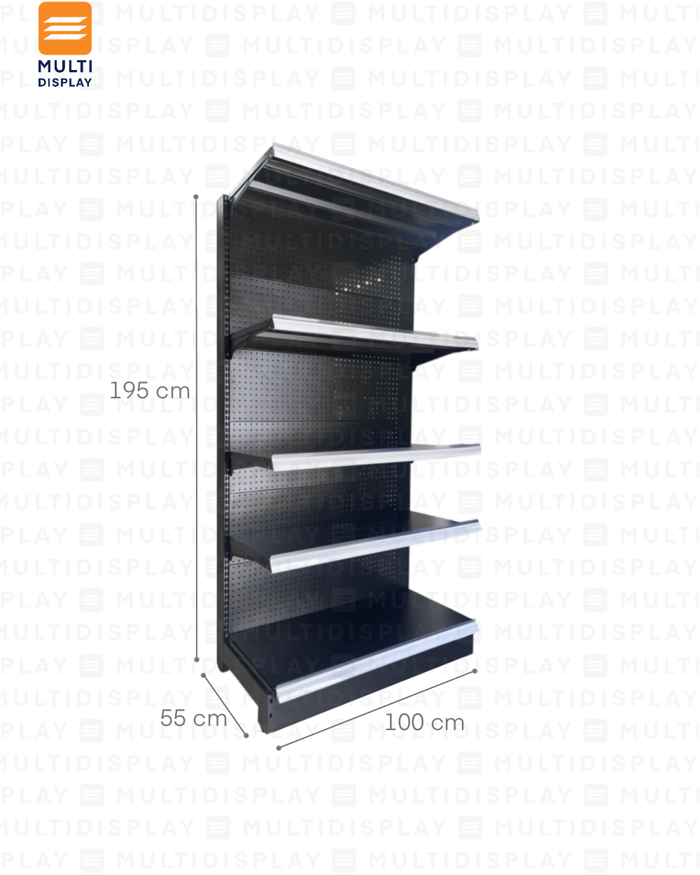 Gondola Frontal HD Inicial 100x55x195cm 5 Tablillas, Perf. Negro, 250kg