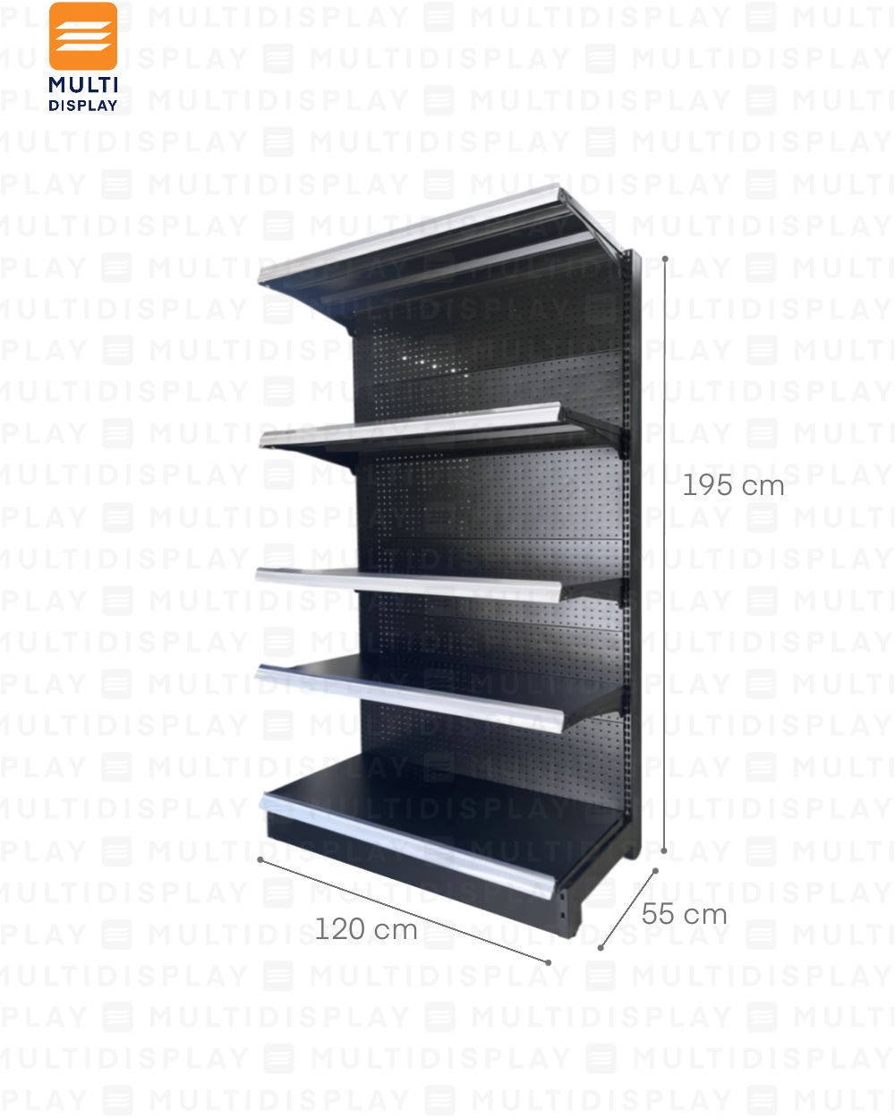 Gondola Pared HD Inicial 120x55x195cm 5 Tablillas, Perf. Negro, 250kg
