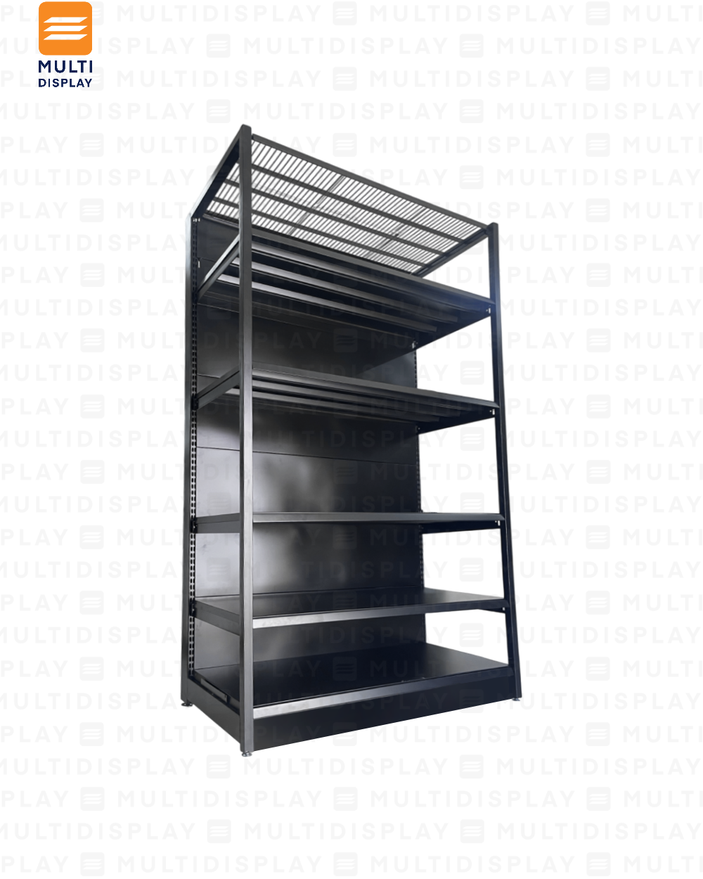 Gondola Frontal 4 Postes Inicial 110x55x200cm 6 Tablillas, Liso Negro, 200kg