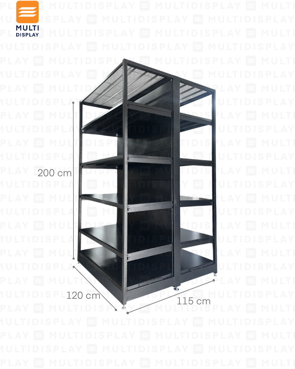 Gondola Doble 4 Postes Inicial 120x115x200cm 6 Tablillas, Liso Negro, 250kg