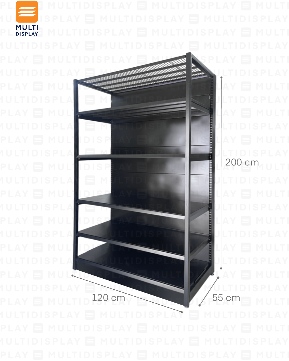Gondola Pared 4 Postes Inicial 120x55x200cm 6 Tablillas, Liso Negro, 250kg