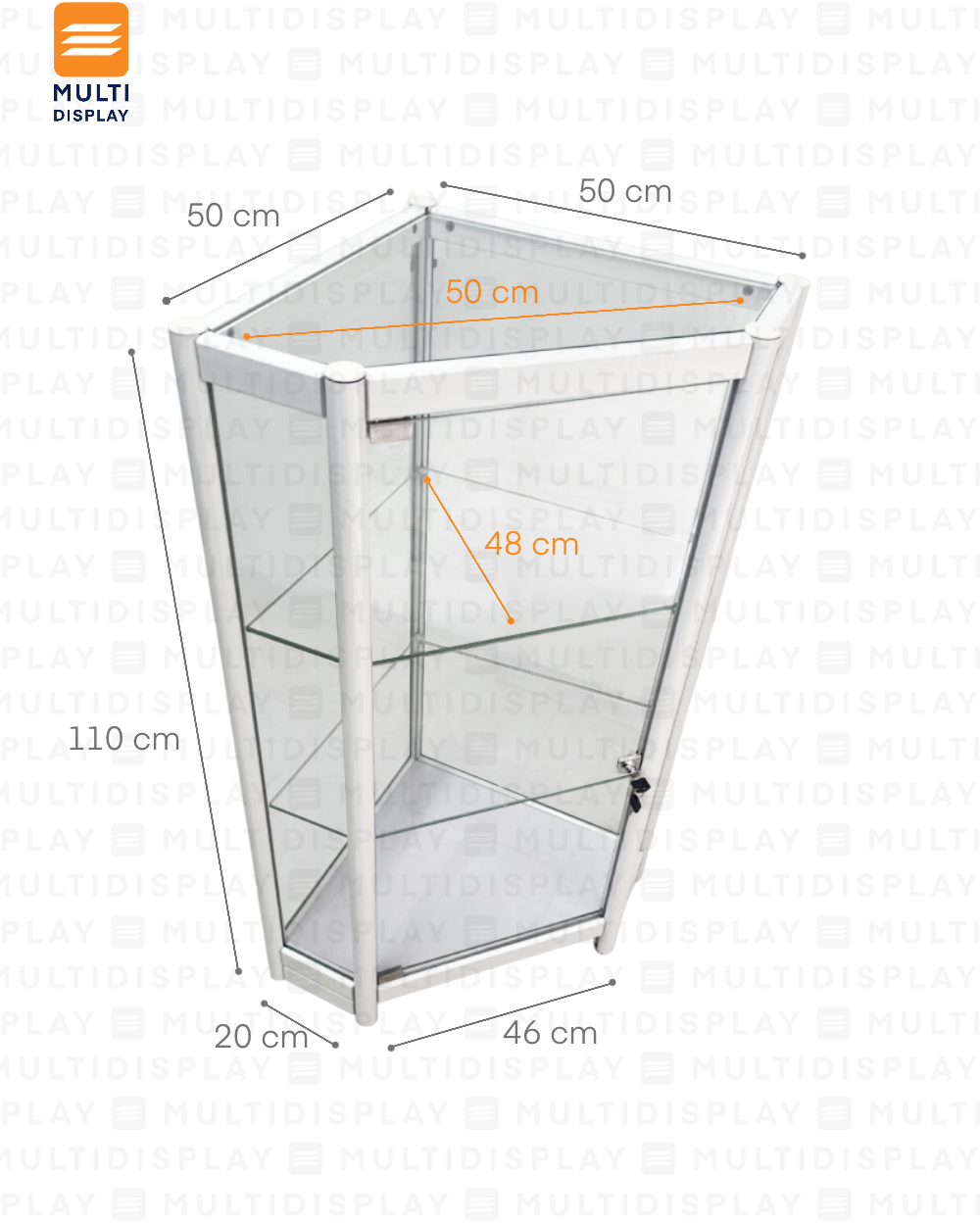 Vitrina con Estructura de Aluminio, Esquinera 50x50x110cm, Blanco