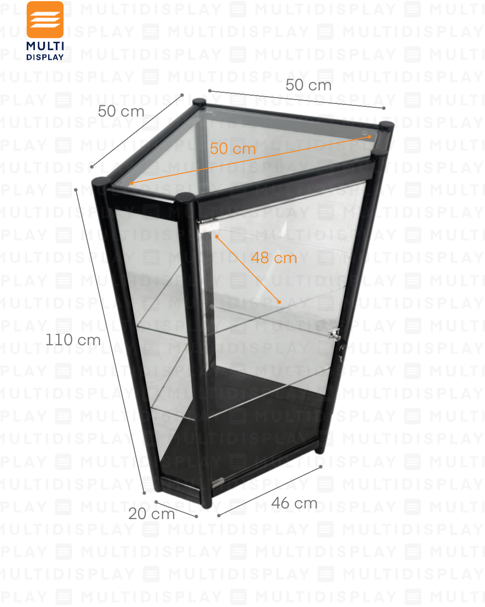 Vitrina con Estructura de Aluminio, Esquinera 50x50x110cm, Negro
