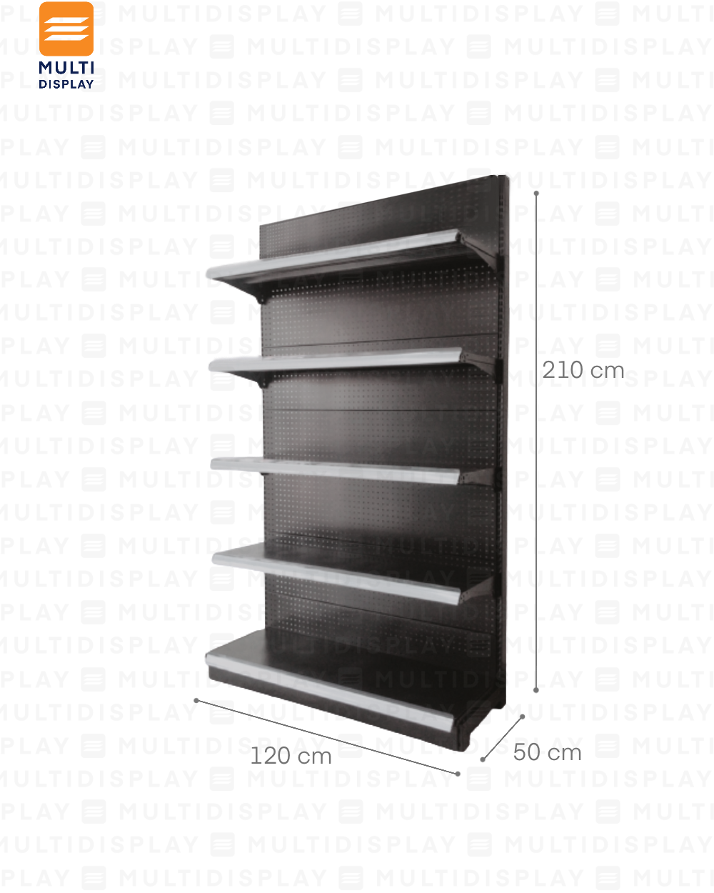 Gondola Pared Inicial 120x50x210cm 5 Tablilla, Perf Negro, 60kg