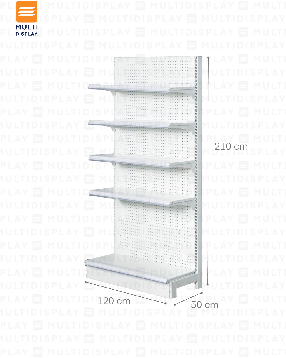 Gondola Pared Inicial 120x50x210cm 5 Tablilla, Perf Blanco, 60kg