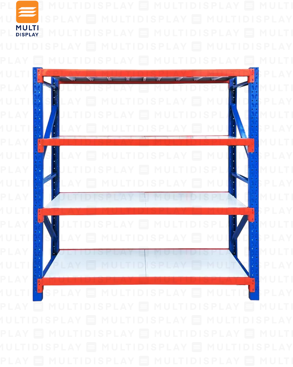 Estante de Deposito Inicial 300kg 4 niveles, 200x60x200cm, Marca CMJ, Azul Naranja