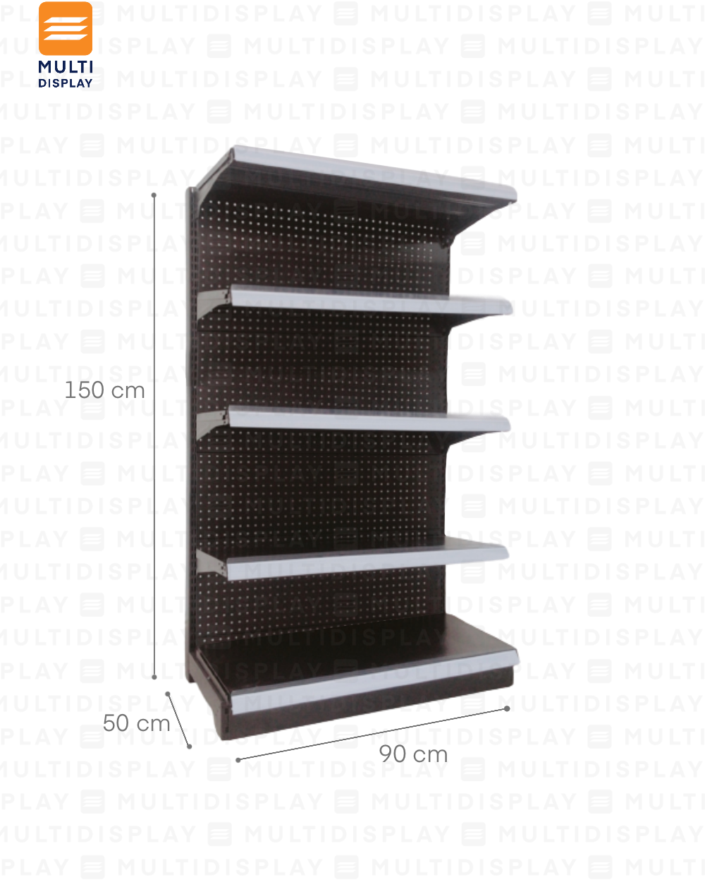 Gondola Frontal Inicial 90x50x150cm 5 Tablilla, Perf Negro, 60kg
