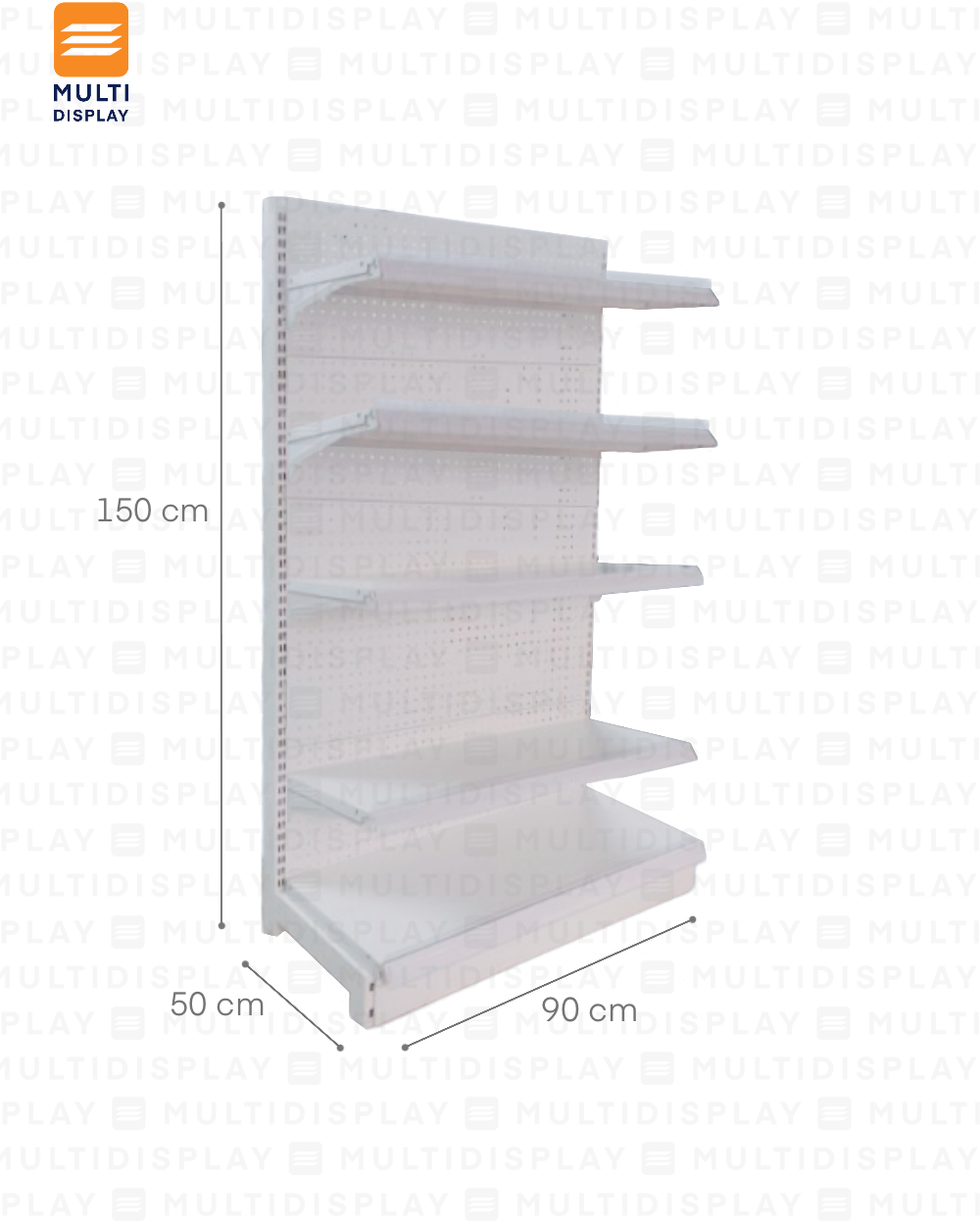Gondola Frontal Inicial 90x50x150cm 5 Tablilla, Perf Blanco, 60kg