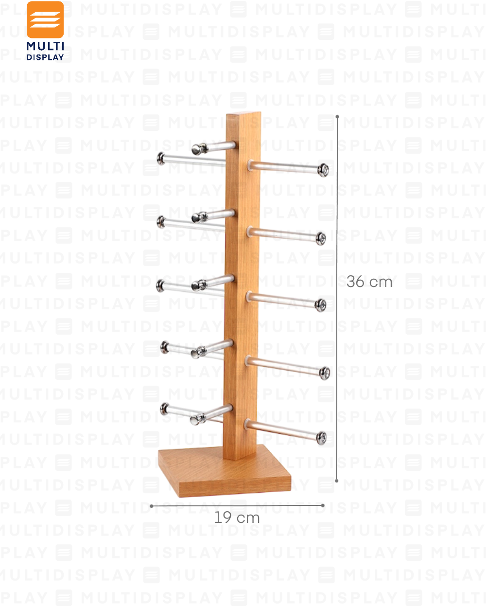 Exhibidor de Lentes Madera 5 Slot, 19x36cm, Madera