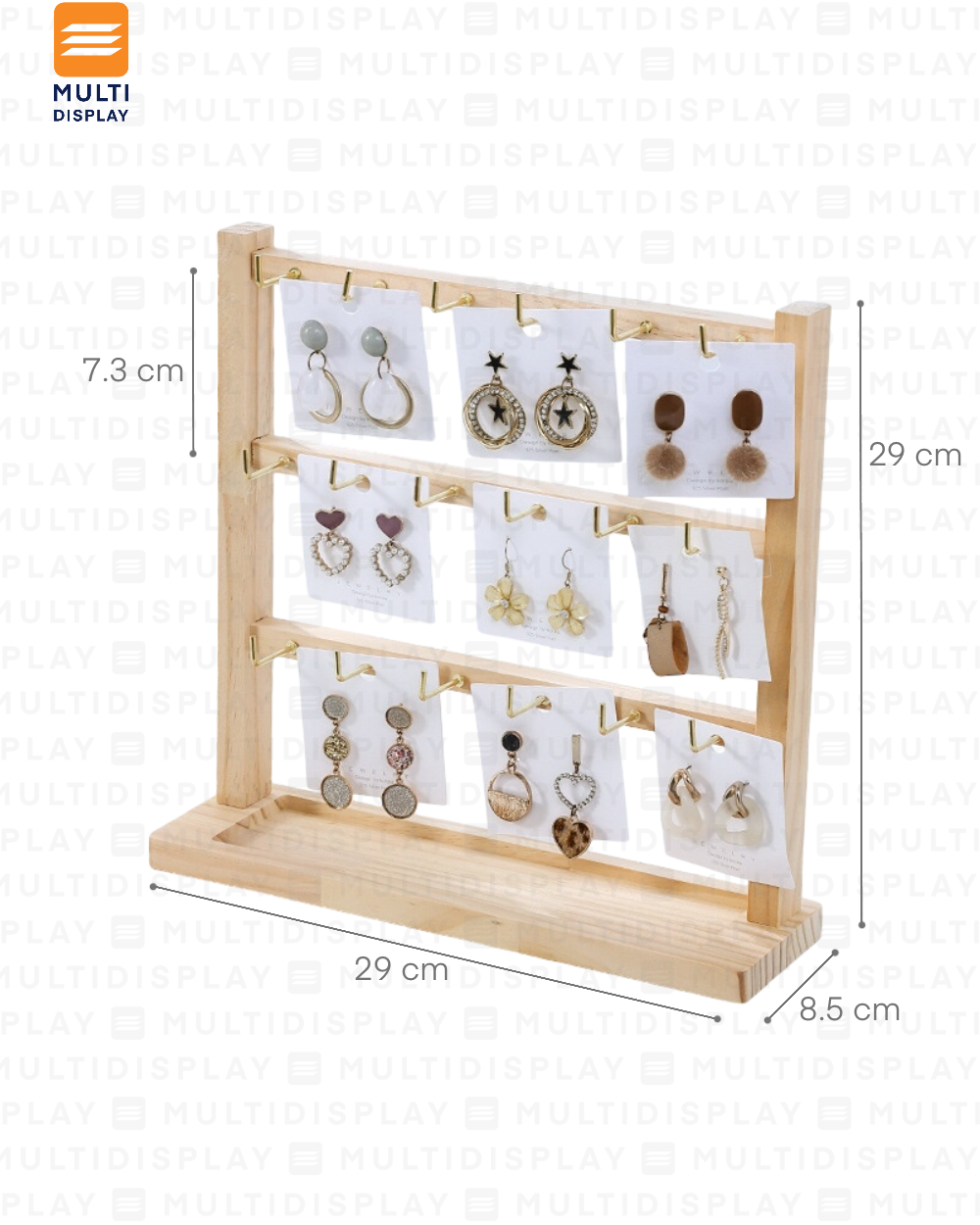 Exhibidor de Accesorio Rack Madera 3 Niveles, 29x29cm, Madera