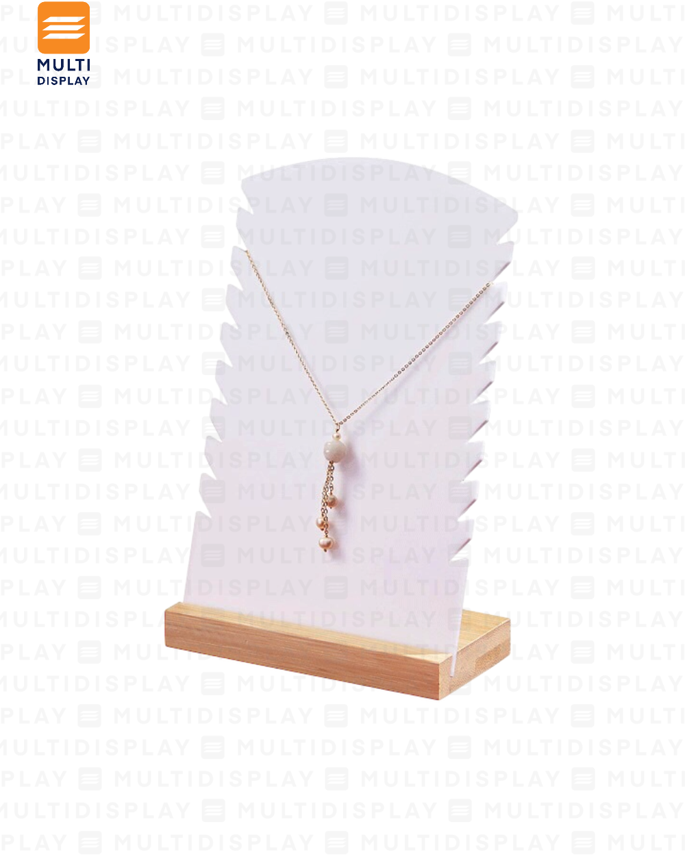 Exhibidor de Collar Tablero Acrilico Base Madera, 13x20cm, Blanco