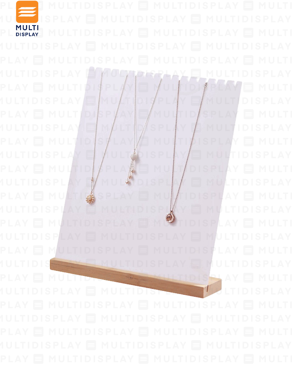 Exhibidor de Collar Tablero Acrilico Base Madera, 26x30cm, Blanco