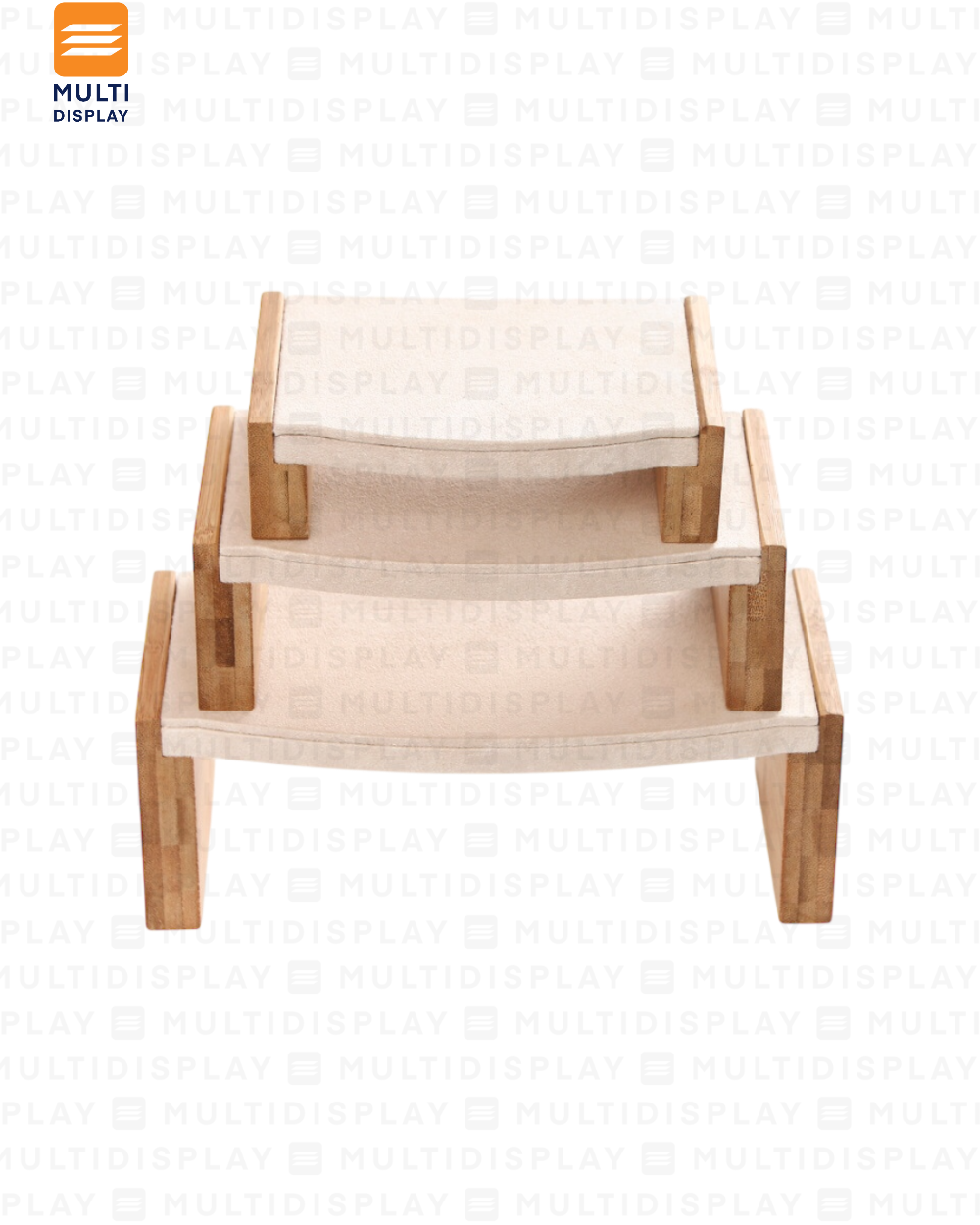 Exhibidor de Pulsera Plataforma Mostrador Set de 3 Madera con Gamuza, Crema